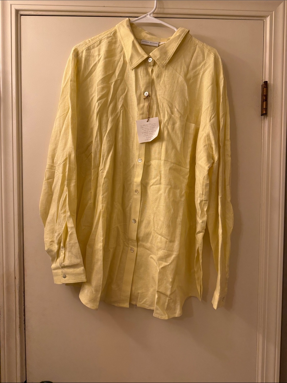 Susan Graver Pale Yellow Linen Button-Down Shirt